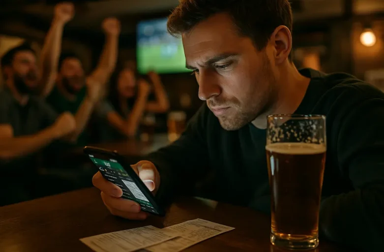 Colorado sports betting app screen beside a notebook and payment card on a desk