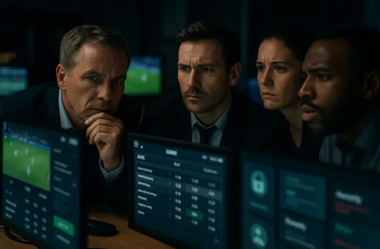 Analyst reviewing live betting charts for Match Fixing Detection alerts
