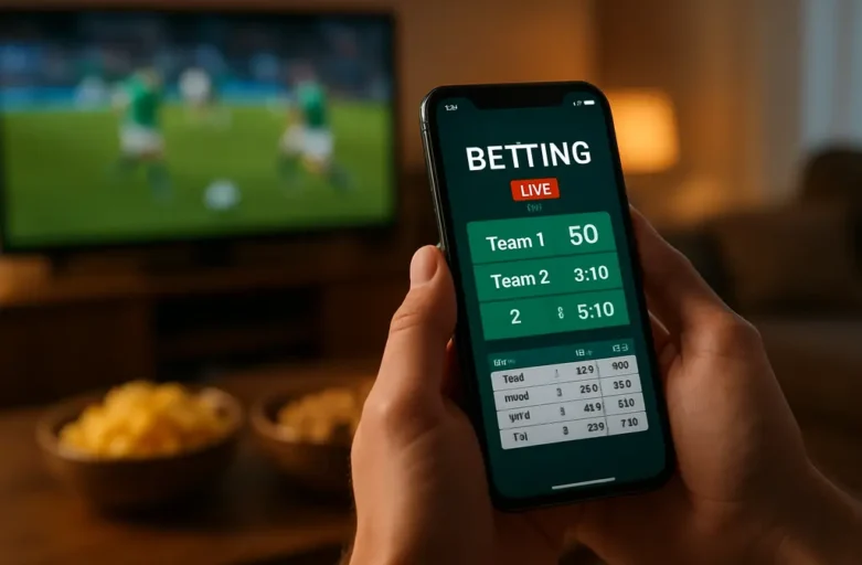 Michigan online sports betting app on a phone beside a budgeting notebook