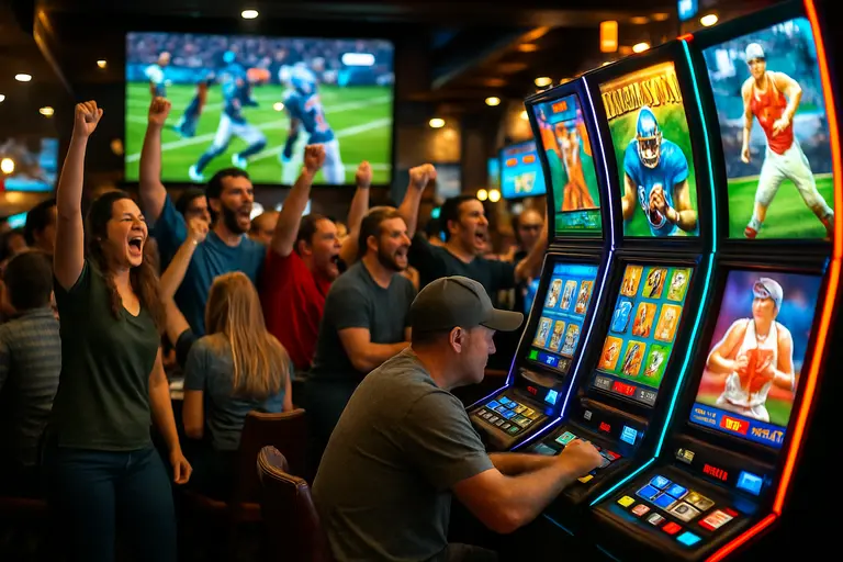 Mobile casino interface with sports-themed slot categories visible