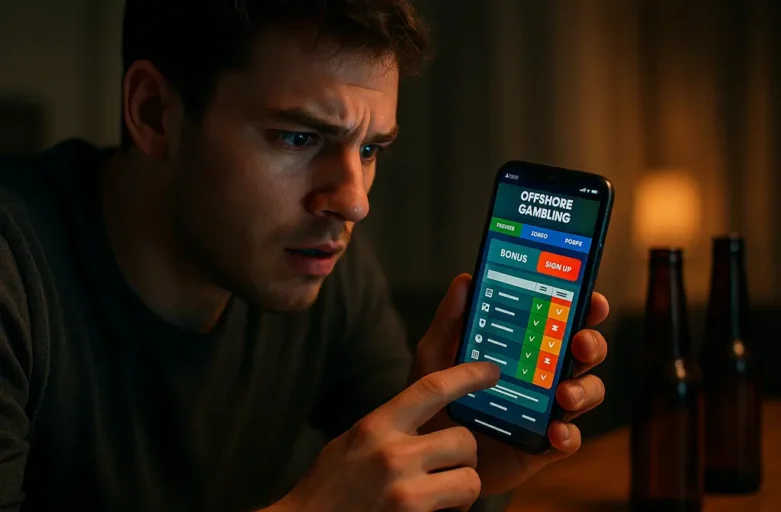 Offshore Gambling Platforms comparison on a laptop with payment and security icons nearby