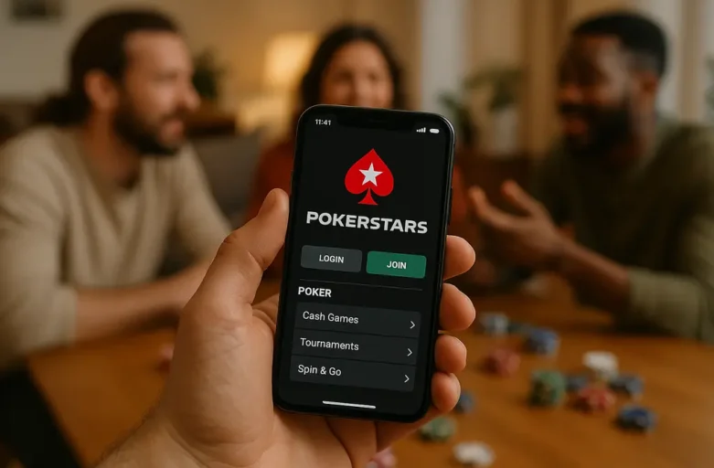 PokerStars FanDuel Transfer shown on a phone beside poker chips and a laptop