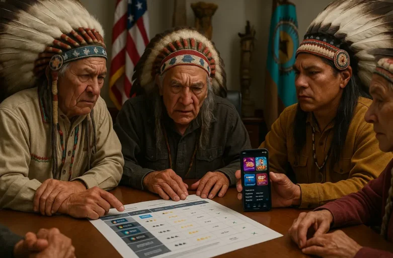 Tribal Gambling Leadership meeting room with casino operations documents on a table